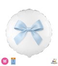 PALLONE FOIL 18" TONDO BIANCO CON FIOCCO CELESTE PAL2149-18