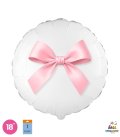 PALLONE FOIL 18" TONDO BIANCO CON FIOCCO ROSA PAL2152-18