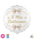 PALLONE FOIL 18" TONDO BIANCO BATTESIMO FIOCCO SABBIA PAL2131